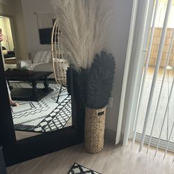 Wicker Vase With Pompous Feathers And Wicker, Feather, Flower Piece