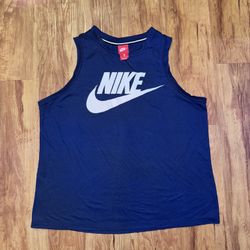 Nike Ace logo Red Label Navy Blue Tank Top Mens size XL Athletic Cut swoosh grap