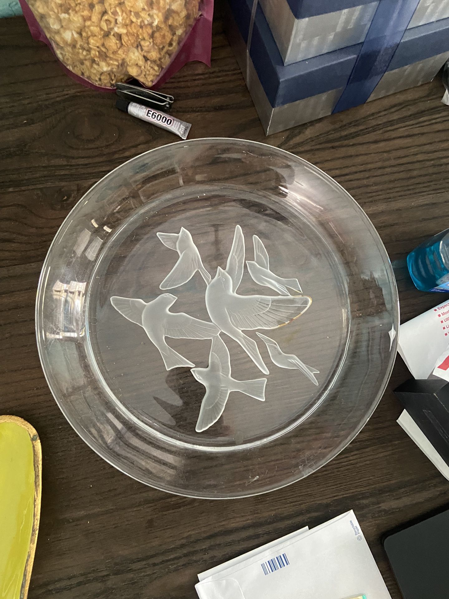 Sasaki Lead Crystal Serving Platter - Wings Clear Birds Flying
