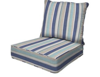 Honeycomb Outdoor Heritage Deep Seat, 24 x 23, Stripe Blue & Beige Chair Cushion with Removable Cover, for Patio Furniture