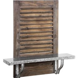 Rustic American Art Decor Wood Shutter with a Metal Hanging Wall Shelf