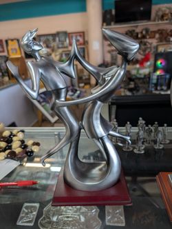 Vintage Abstract Metal Dancing Couple Sculpture Modern Art Deco Display Statue