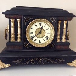 Antique Welch Espresso w/Brass Mantel Clock w/Original Key