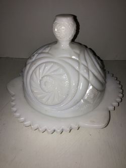 Antique Milkglass Round Butter Dish