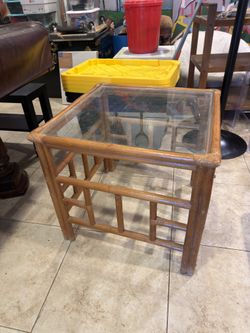 Vintage MCM Style Organic Rattan and Glass Lattice Side Table