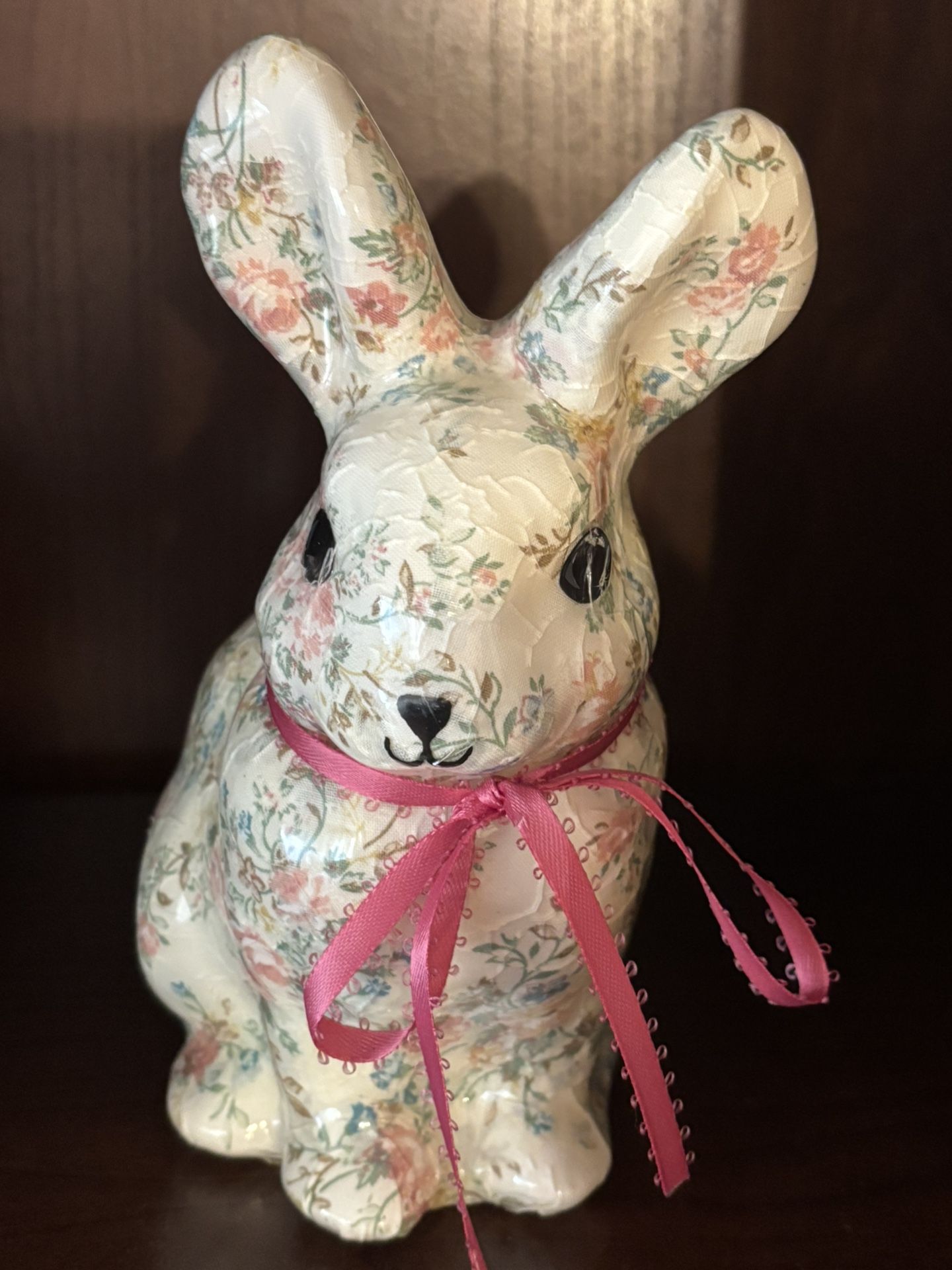 VTG Ceramic Rabbit Bunny Ribbon Collar 7” Tall
