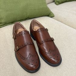 Calfskin Oxford Monk Shoes for Women with Brogue Fretwork