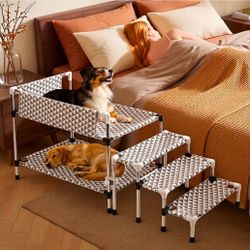 Kuntrust Bedside Dog Bed for Co-Sleeping, 3-Side Safety Railing Dog Bed with Adjustable Height, Breathable Hammock