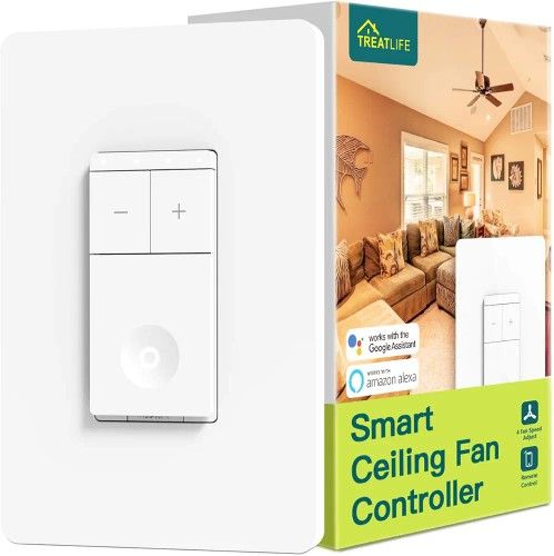 TREATLIFE Smart Ceiling Fan Control, 4 Speed Fan Switch for Ceiling Fan, Neutral Wire Required, 2.4GHz WiFi Smart Fan Switch Works with Alexa, Google 