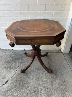 Antique English Regency Mahogany & Leather top side table / end table