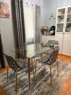 Glass Top Dining Table with 4 Chairs