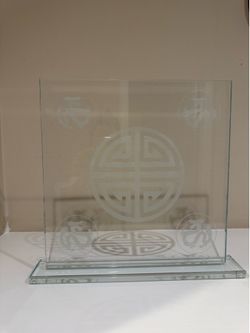 Chinese Etched Glass Decorative Panel w/ Dragon Design