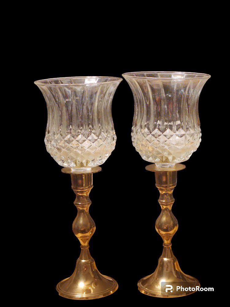 Crystal and Gold Color Candle Holders 