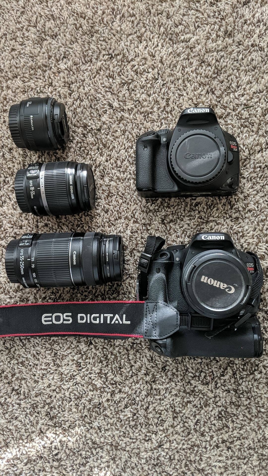 Canon EOS Rebel T2i/T3i body with standard lenses and 2 extra lenses