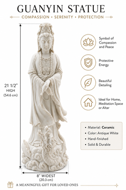 Large Ceramic Sculpture - Buddha / Bodhisattva of Compassion with Dragon – Beautifully Detailed