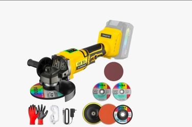 OUBA 20V Cordless Angle Grinder (Battery Not Included) - Compatible with Dewalt Batteries, 3 Speeds, LED, 4-1/2" Cutting Wheel and Flip-Up Disc