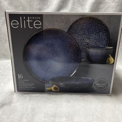 Gibson Elite blue Matisse 16 Pc Stoneware Dinnerware Set Dinner Dessert Plates Cereal Dinner Bowls