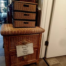 Wicker Varnished Laquard Bedside Table Boho Style