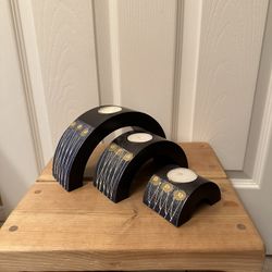 Wooden Rainbow Votive Candle Holder Blue And Black