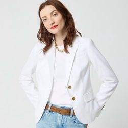 J. Crew Schoolboy white 100% linen single breasted lined blazer, size 2