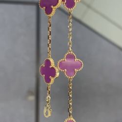 VCA 18K Gold Pink Porcelain Motif Bracelet 