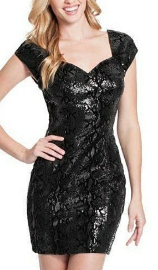 Guess Alexa Sequin Snakeskin Dress - Black
