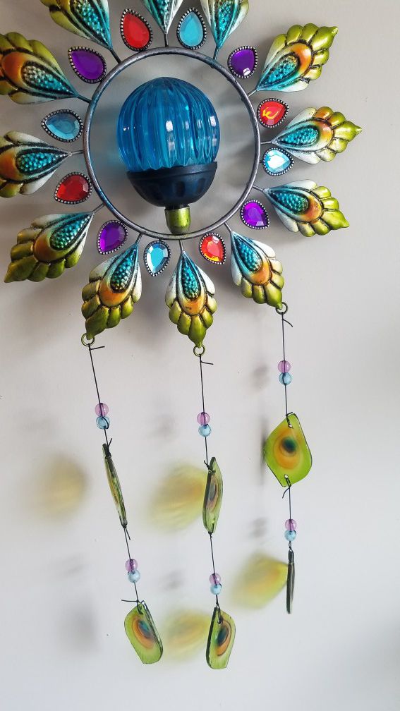 PEACOCK COLORS CASCADING GLASS TEAR DROPS PATIO GARDEN WIND CHIME DECO