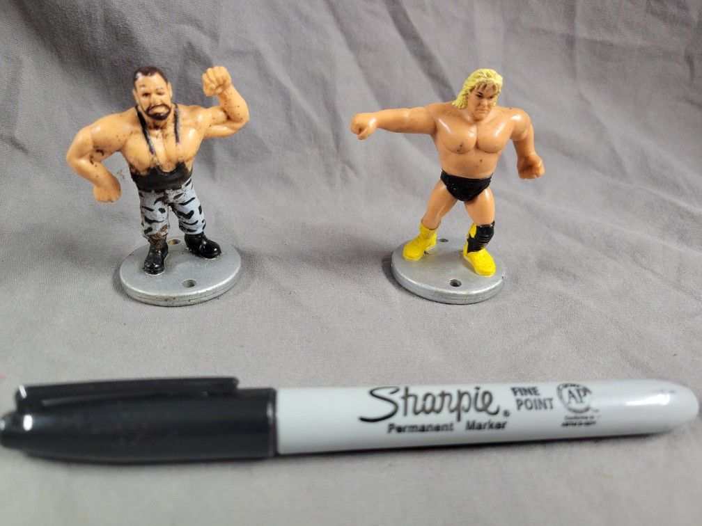 Hasbro 1991 WWF Mini Titans, Butcher From The Bushwackers & Greg The Hammer Valentine