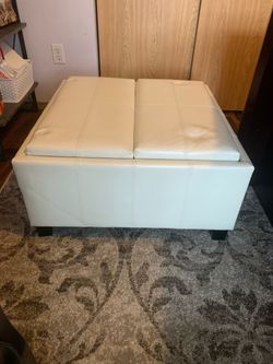 Large ottoman faux leather white with table