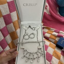 Sterling platinum Necklace, Bracelet & Earrings 