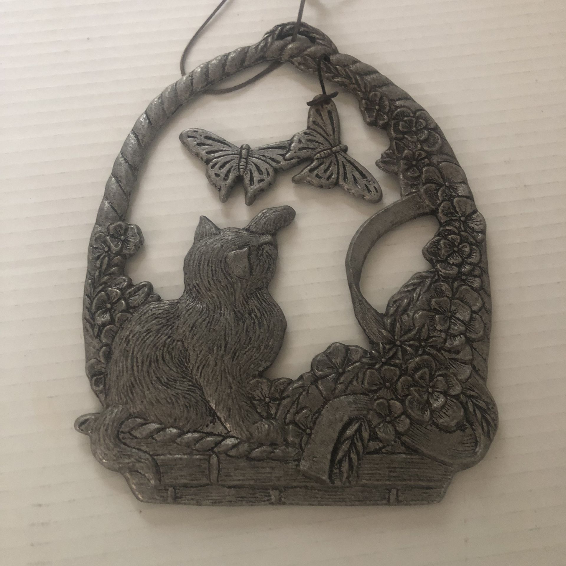 Pewter, Cat wind chime with Butterflies