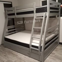 Twin Full Grey Bunkbed W Orthopedic 