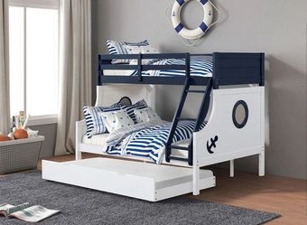 Nautia Twin/Full Bunk Bed w/ Trundle in Blue/White Frame ( No Mattresses)