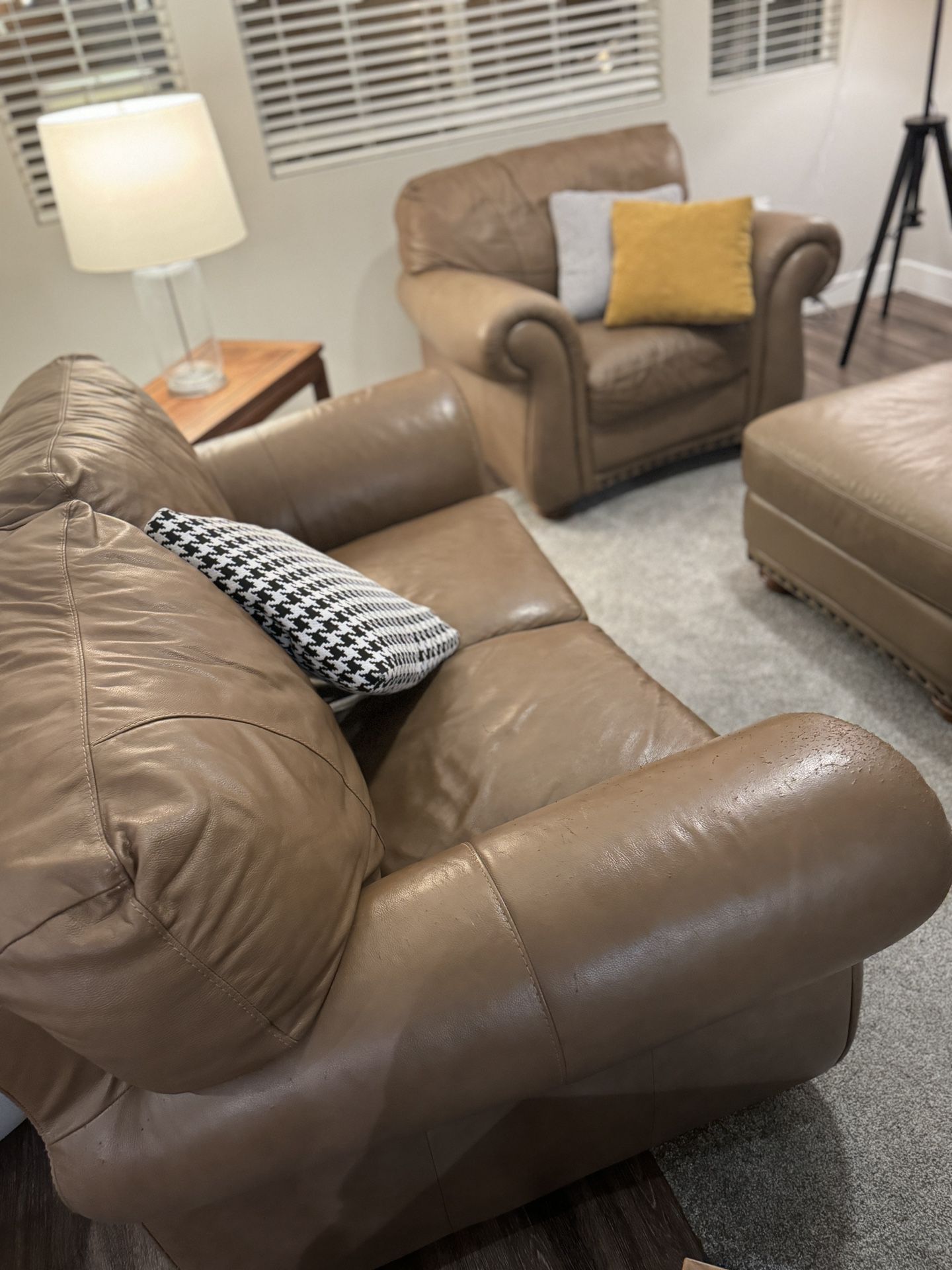 Leather Couch + Lovseat + Ottoman Set