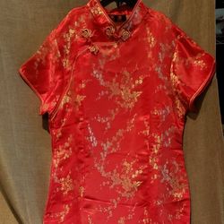 Red and Gold Chinese Silk Dress