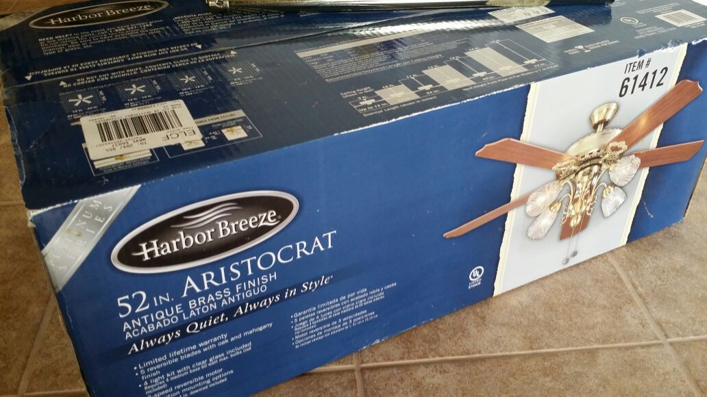 NEW Harbor Breeze 52 inch Aristocrat Antique Brass Finish Ceiling Fan