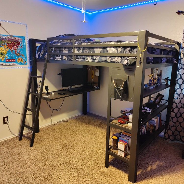 Kids Colefax Avenue Gray Twin Loft Bed With Desk And Bookcase