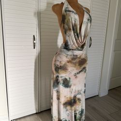 Green/Brown/Beige Tie dye Dress