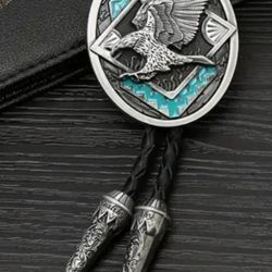 Turquoise color falcon Eagle Bird leather Bolo Tie Western Cowboy Men Women SHIPPING AVAILABLE 