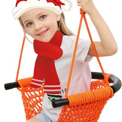 Hand-Knitting Toddler Swing, Swing Seat for Kids with Adjustable Ropes, Little tikes Swing Set, for Outdoor Indoor, Playground, Backyard (Orange)