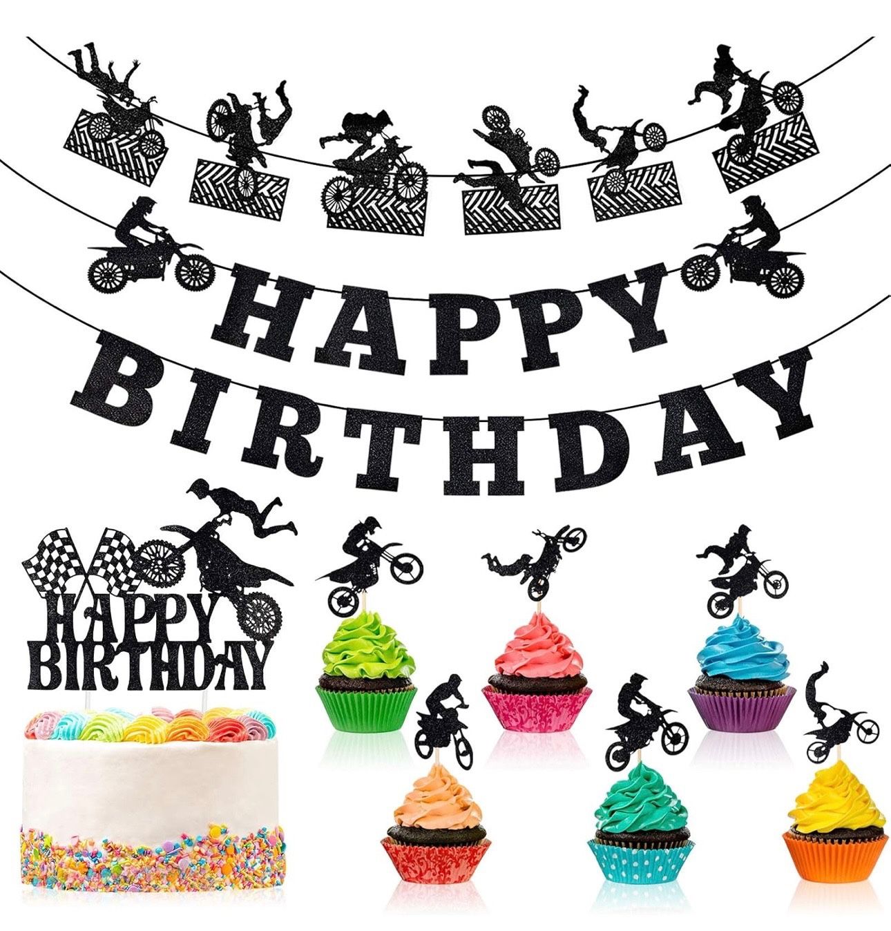 20 Pieces Dirt Bike Birthday Decoration Dirt Bike Party Supplies Banner Cake Cup