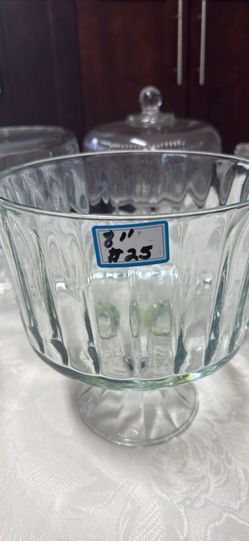 Table full of Elegant CAKE PLATES w detailed Glass DOME Covers & PARFAIT BOWLS, great for Events, restaurants, Gifts!