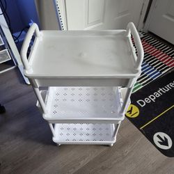 3 Tier Rolling Utility Cart with Drawer, Plastic Storage Organizer Rolling Carts with Wheels Handles Hanging Cups Hooks 