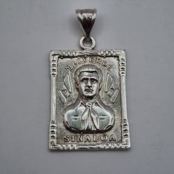 Sterling Silver 925 Embossed Jesus Valverde Religious icon from Sinaloa, Mexico Pendant
