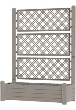 Raised Garden Bed, 59.29" Tall Self-Watering Planter Box, Drainage Plug & Gauge, Decorative Privacy Screen, Wind Block, Rustproof Resin for Vegetables
