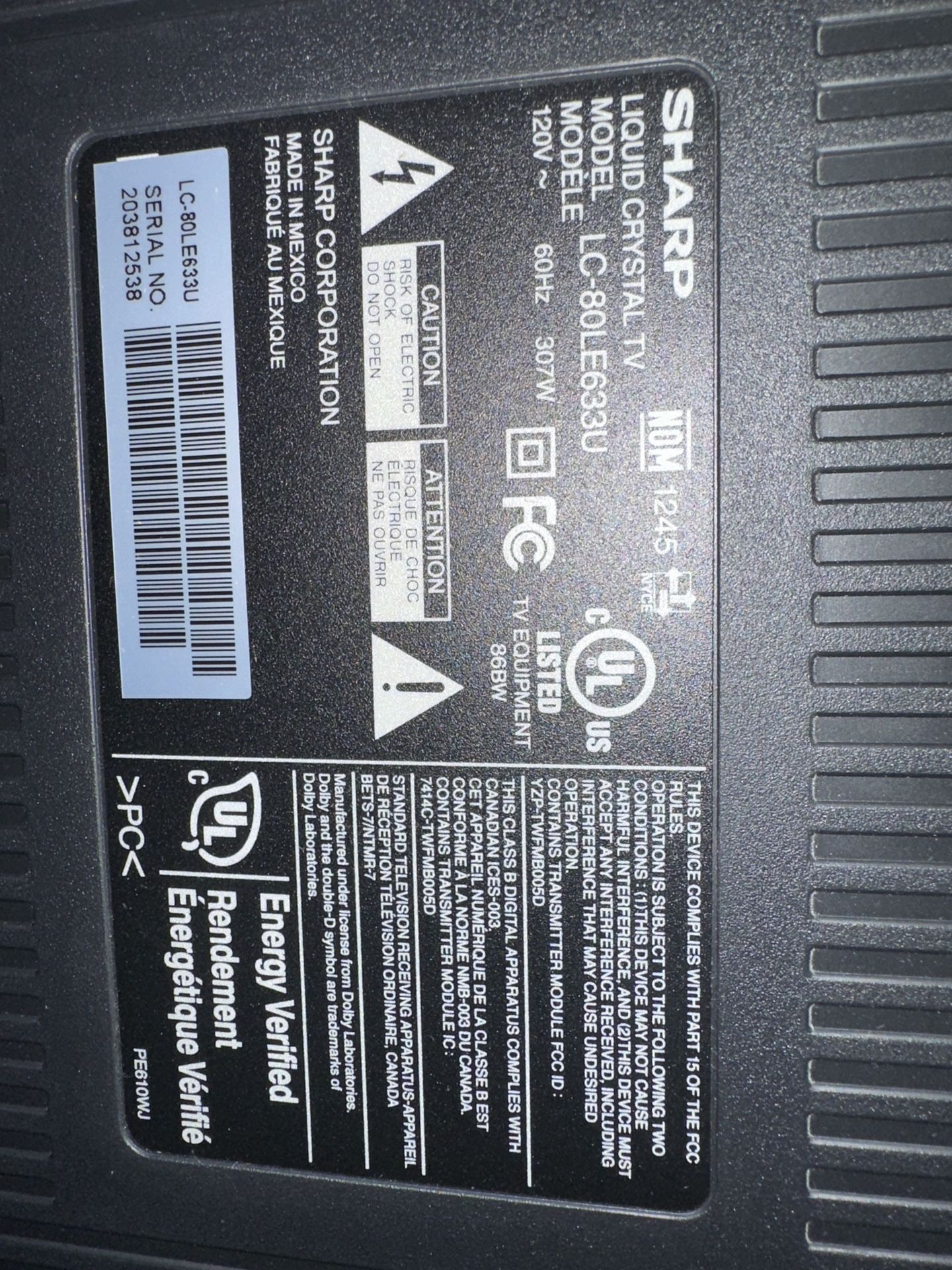 Sharp Aquos HD LC 80LE661U - 80" LED Smart TV - 1080p