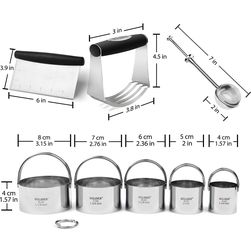 HULISEN Stainless Steel Biscuit Cutter Set Flour Duster Pastry Scraper and Dough Blender