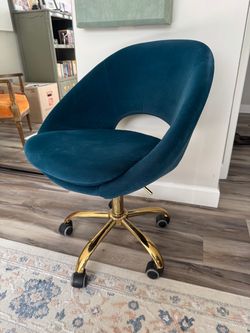 Teal Velvet & Gold Desk / Office Chair