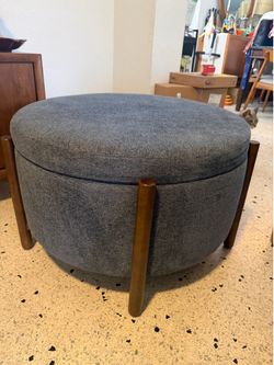 Round Blue Storage Ottoman