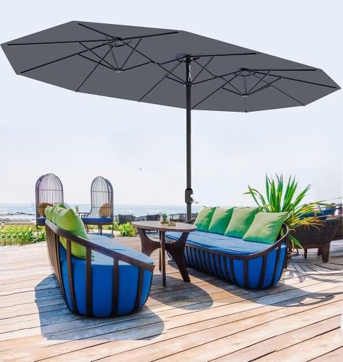 13 ft Large Patio Umbrella, Double-Sided Outdoor Umbrellas with Fade Resistant Canopy for Deck, Pool, Garden,Backyard, (Grey)